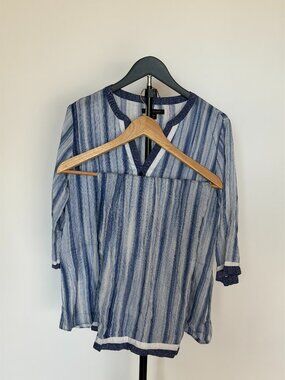 AK Anne Klein Blue Striped Blouse Size S